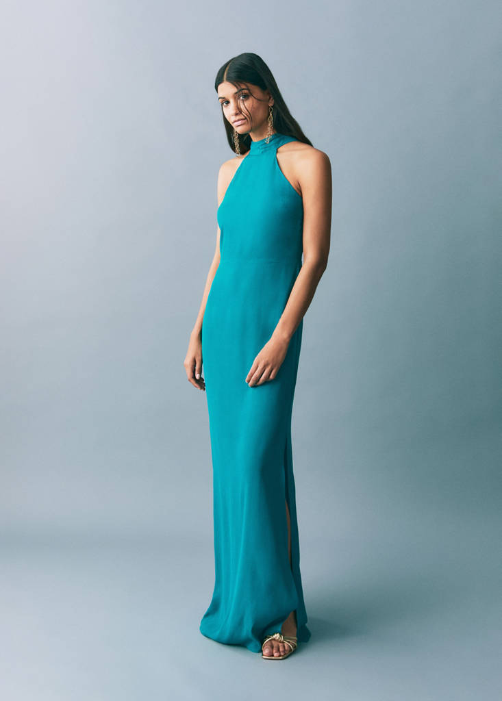 Long halter-neck dress — Turquoise