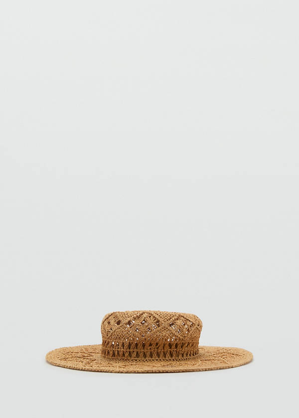 Natural fibre hat with openwork details — Ecru