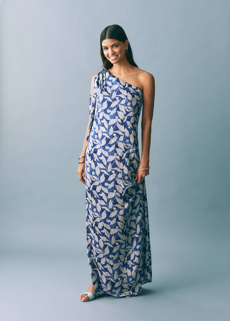 Printed asymmetrical dress — Dark Navy