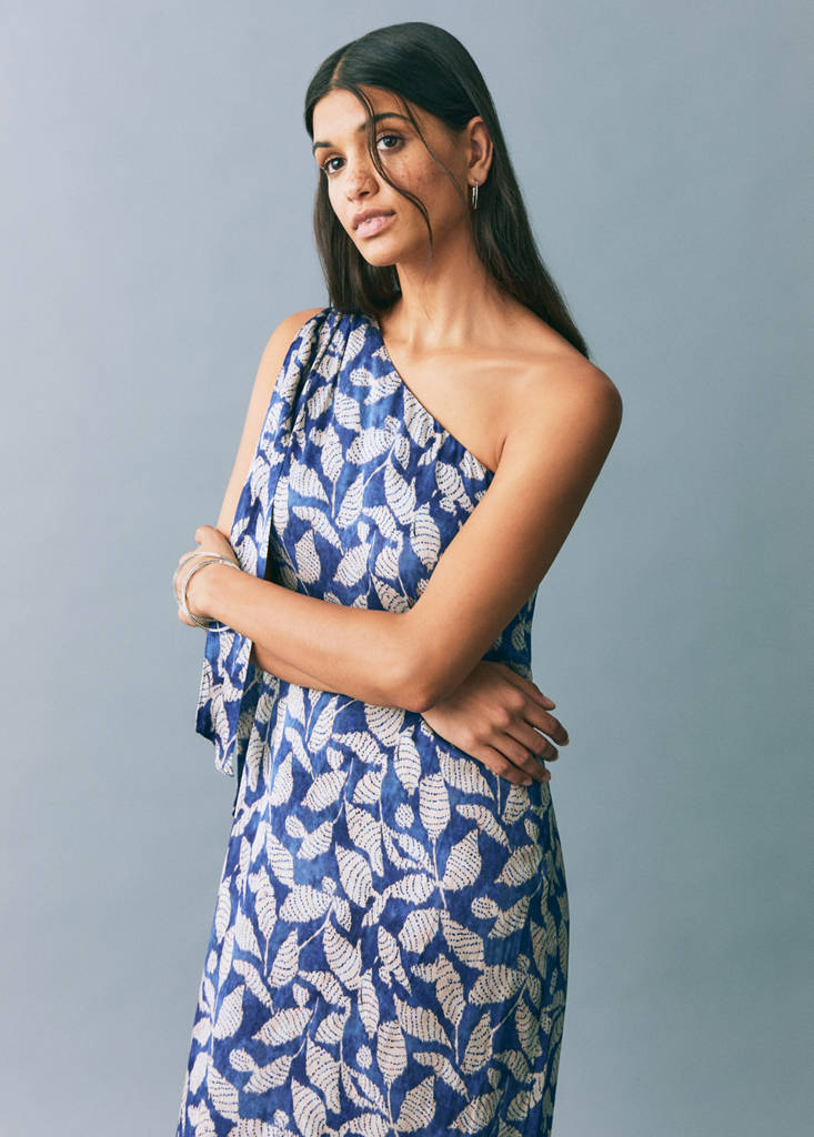 Printed asymmetrical dress — Dark Navy