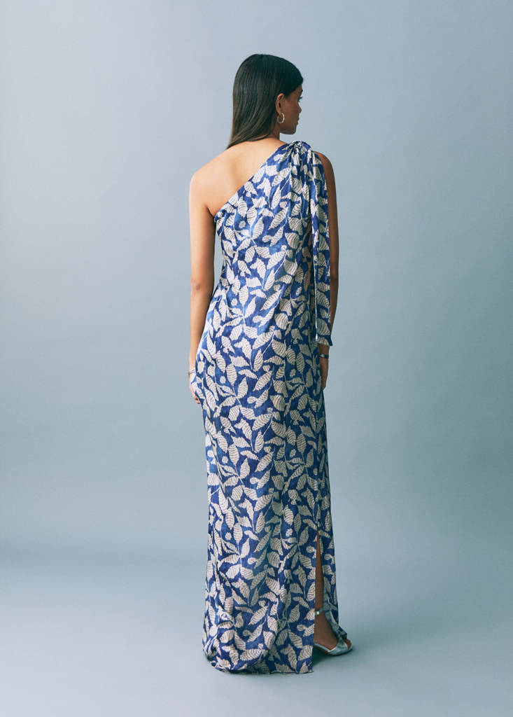 Printed asymmetrical dress — Dark Navy