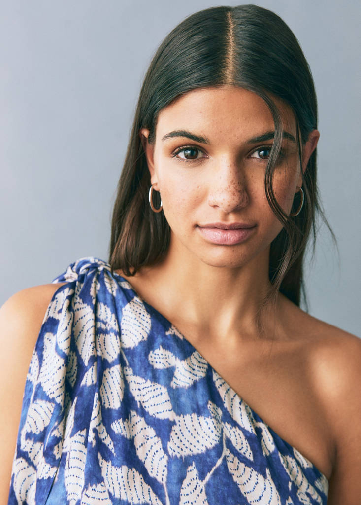 Printed asymmetrical dress — Dark Navy