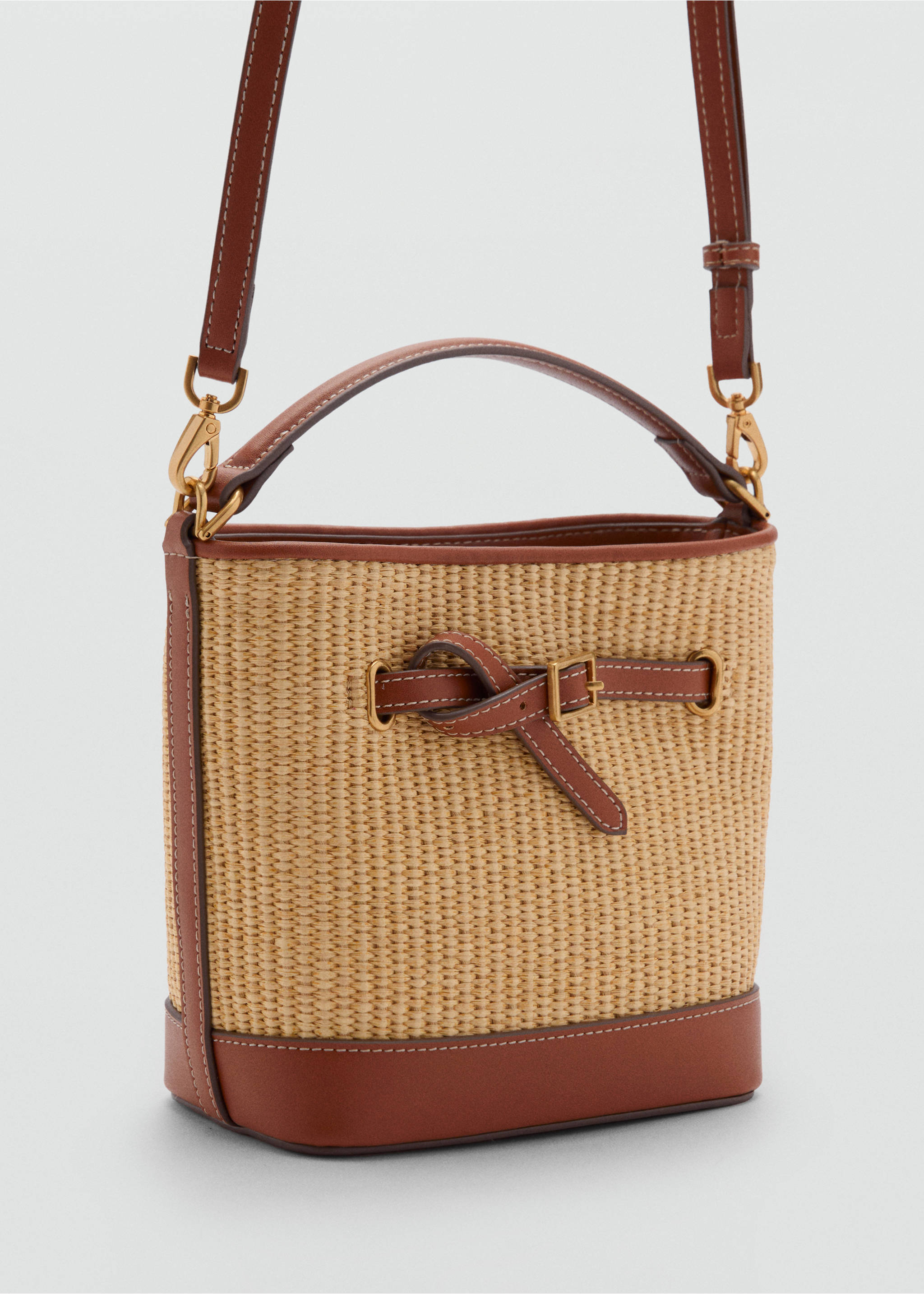 Raffia-effect bucket bag - Medium plane, Leather. Ref: 87036715-00.