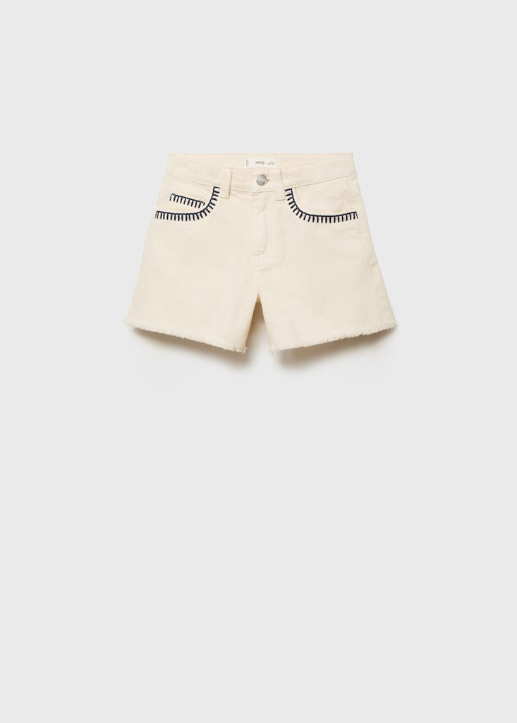 Shorts with embroidered detail — Ecru