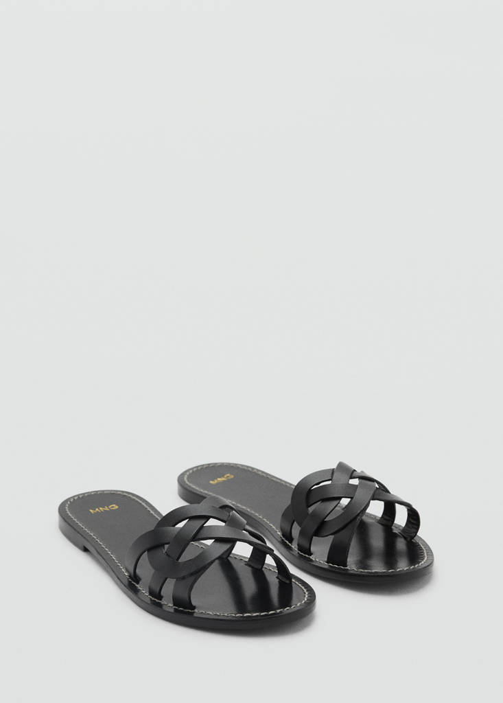 Leather sandals with intertwined strap — Black