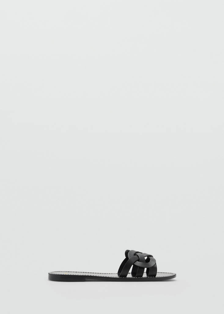 Leather sandals with intertwined strap — Black