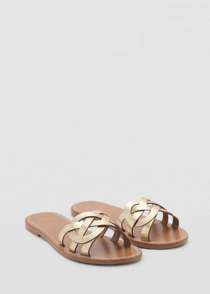 Leather sandals with intertwined strap — Gold