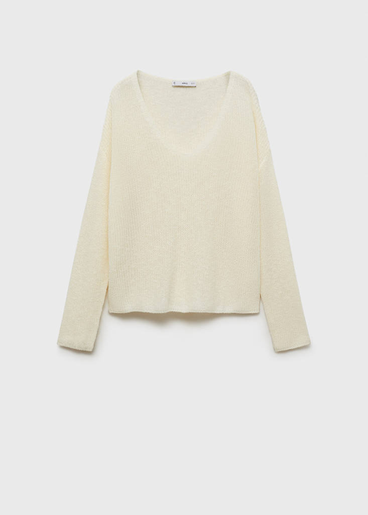 V-neck knit sweater — Ecru