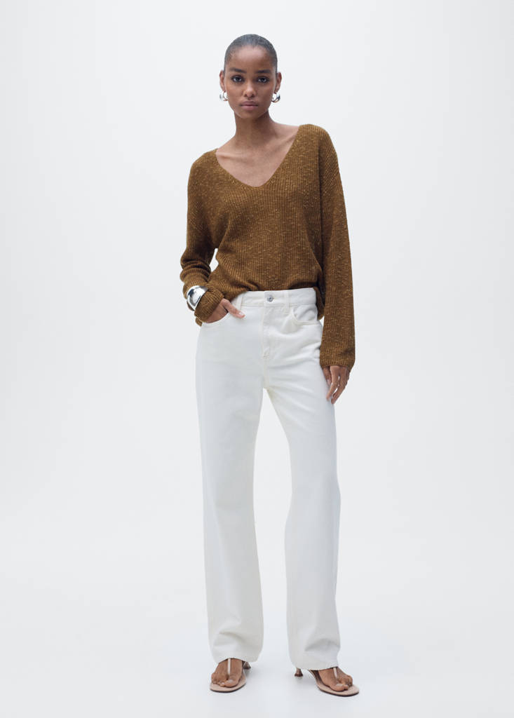 V-neck knit sweater — Tobacco Brown