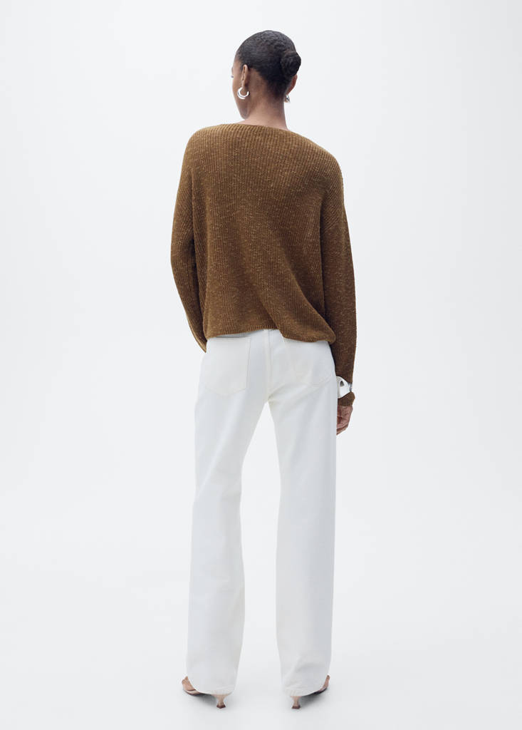 V-neck knit sweater — Tobacco Brown