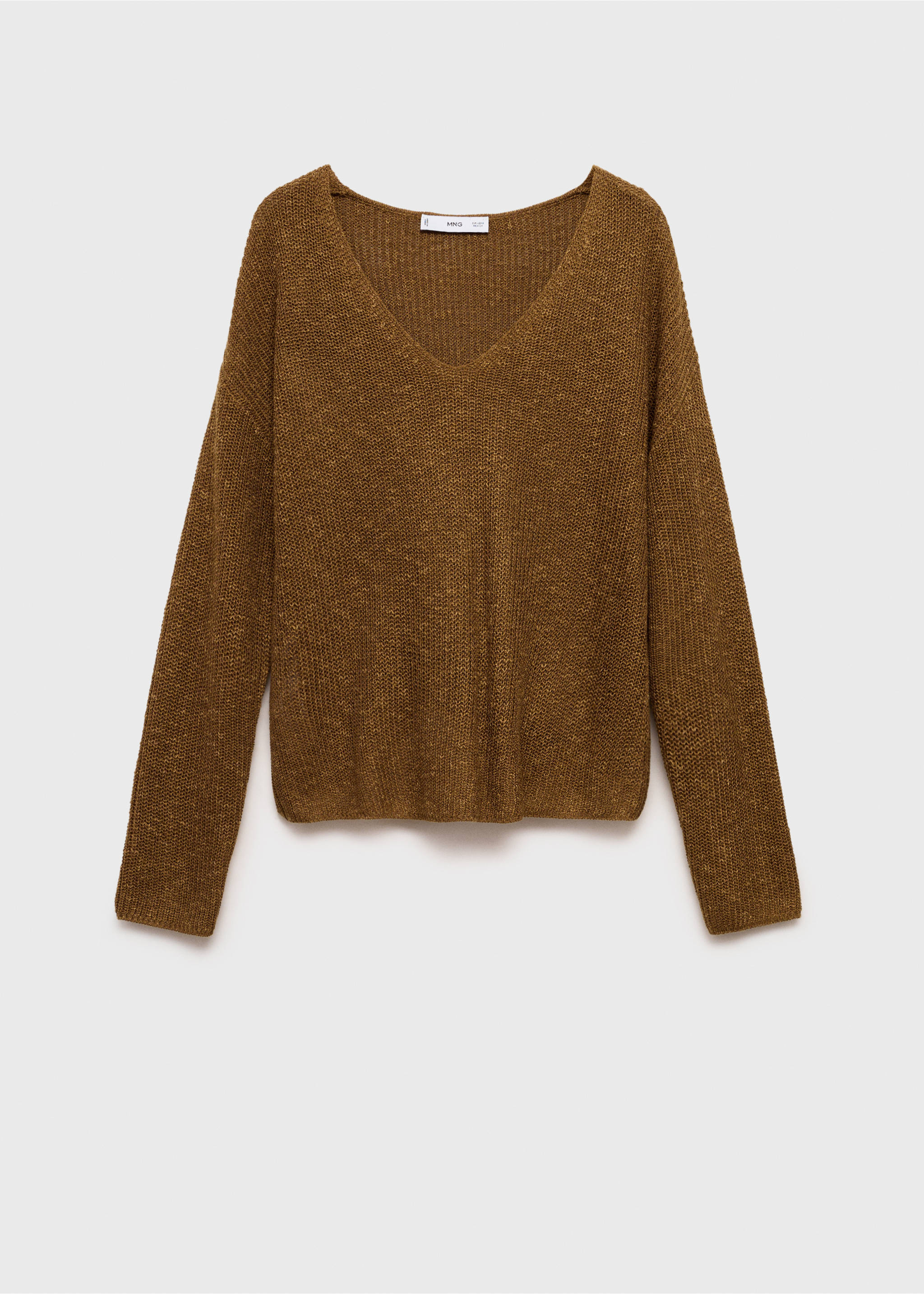 V-neck knit sweater - Article without model, Tobacco Brown. Ref: 87037165-00.