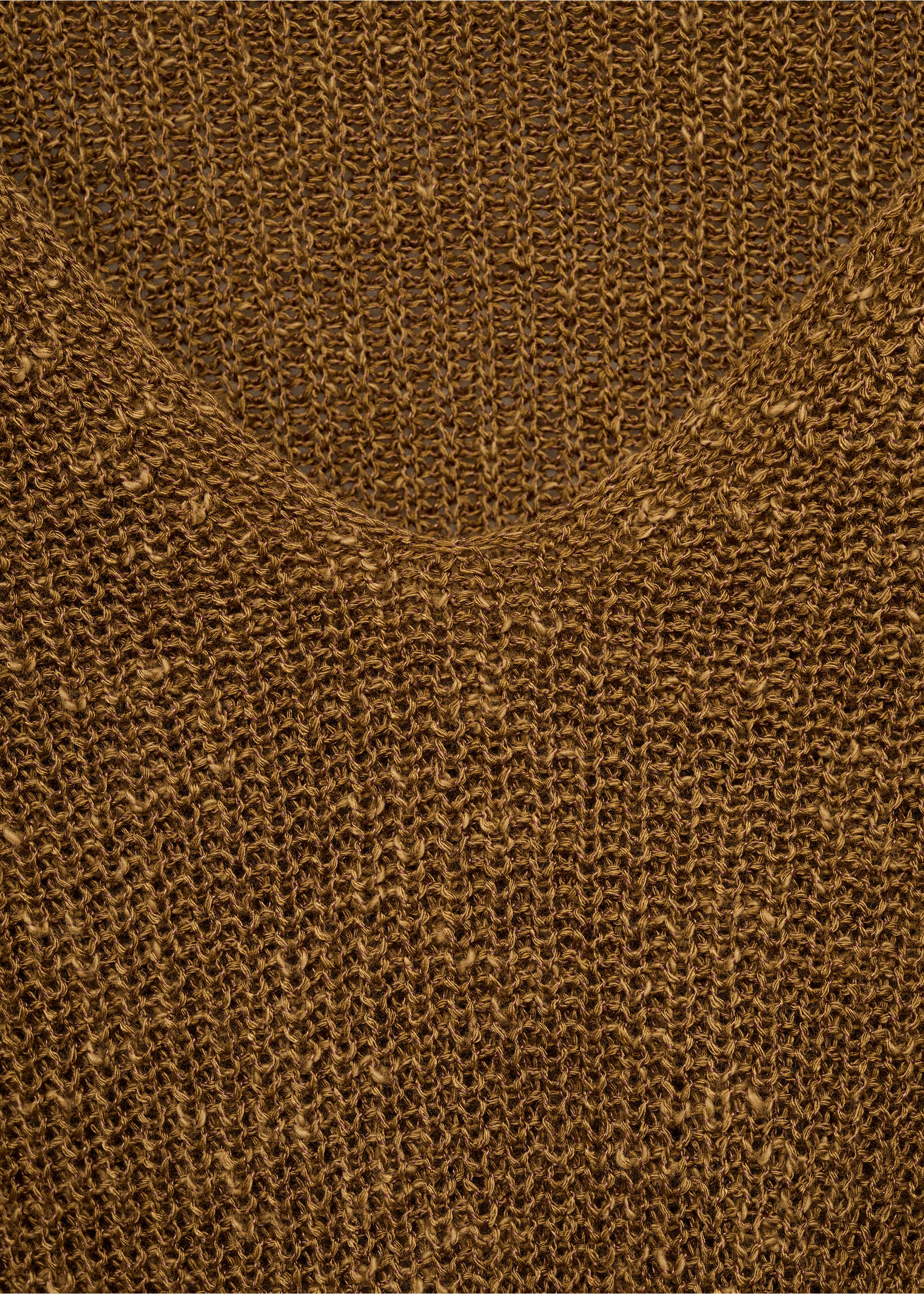 V-neck knit sweater - Details of the article 8, Tobacco Brown. Ref: 87037165-00.