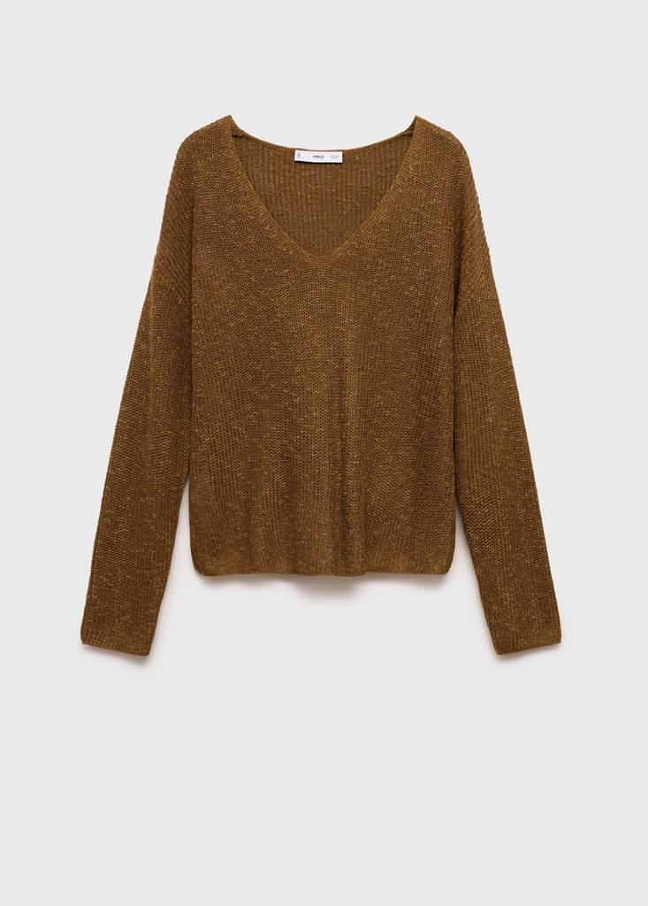 V-neck knit sweater — Tobacco Brown