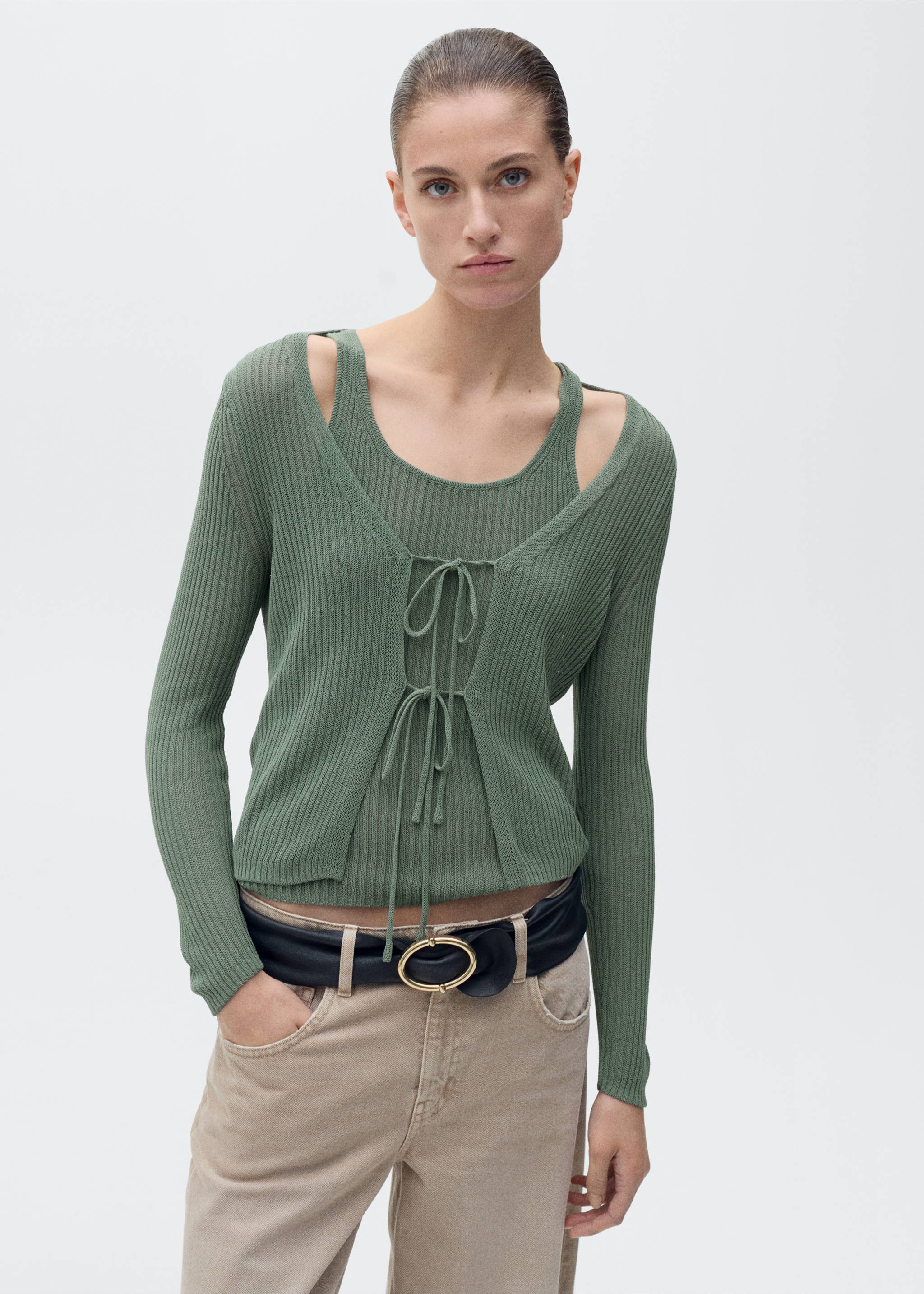 Chunky rib-knit top - Medium plane, Green. Ref: 87037166-00.