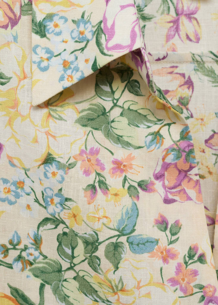 Floral linen shirt with knot detail — Ecru