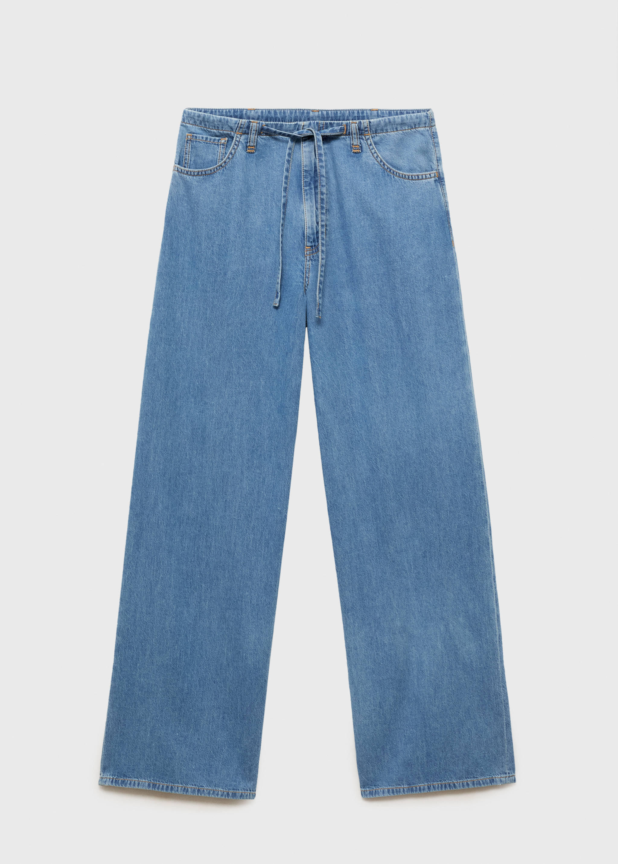 Wide leg denim trousers with belt - Article without model