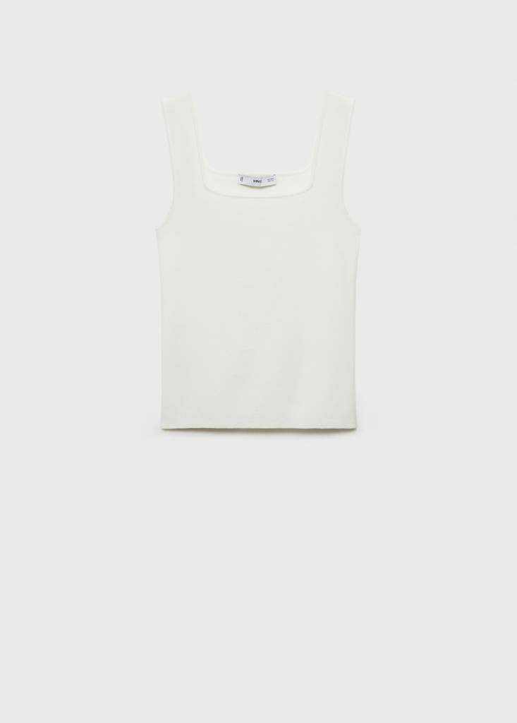 Fine knit top with low neckline — Off White