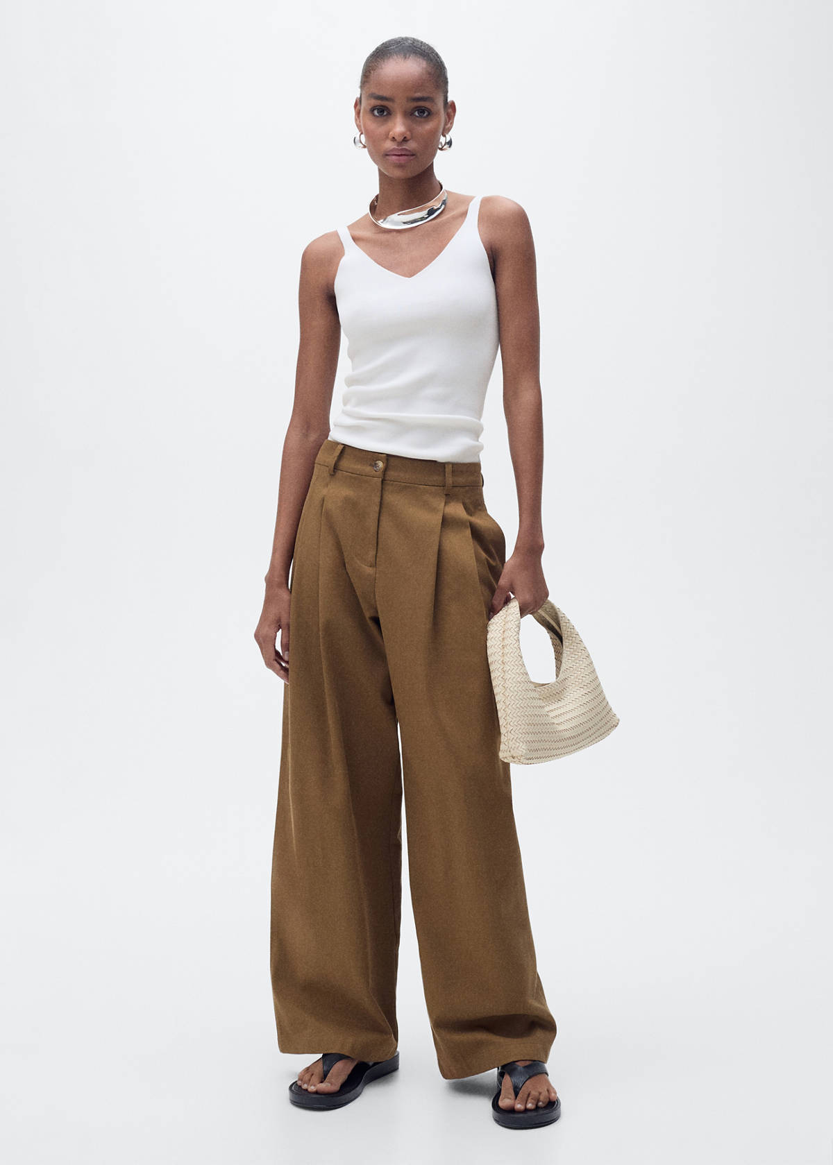V-neck knit top — Ecru