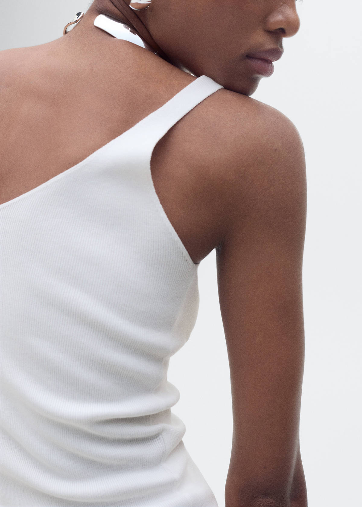 V-neck knit top — Ecru