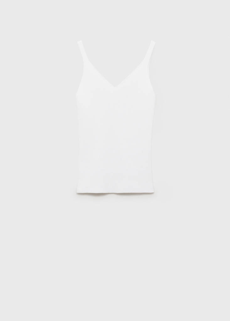 V-neck knit top — Ecru