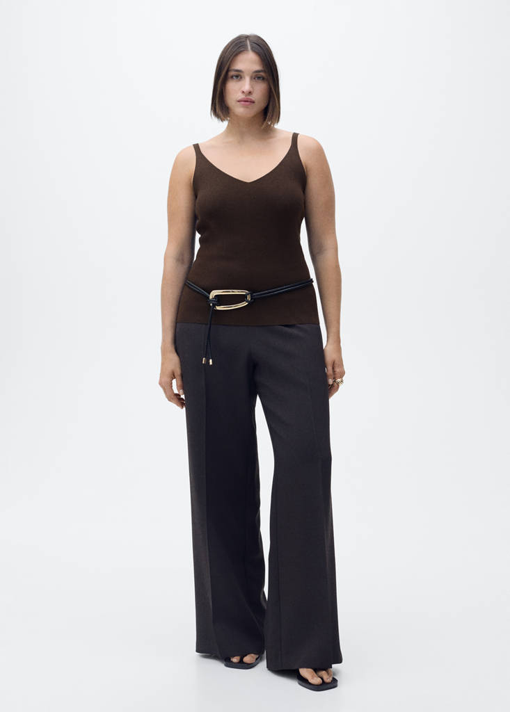 V-neck knit top — Chocolate