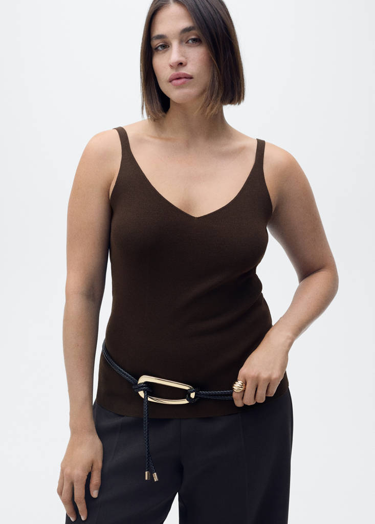 V-neck knit top — Chocolate