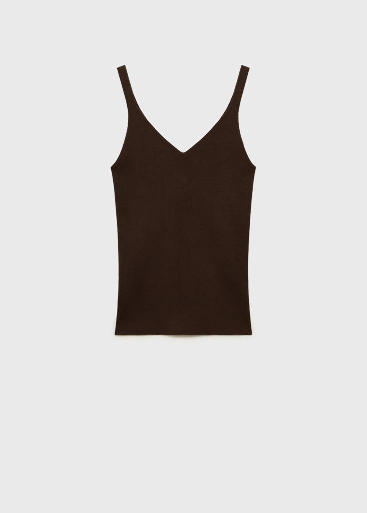 V-neck knit top — Chocolate