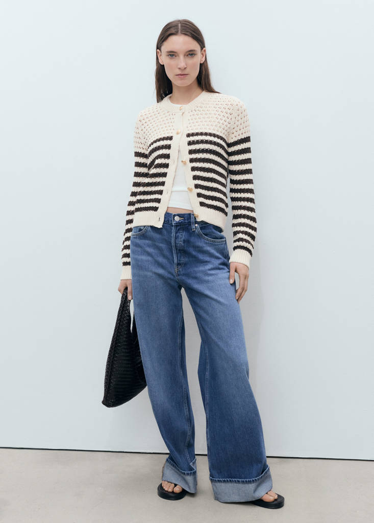 Striped openwork knitted cardigan — Brown