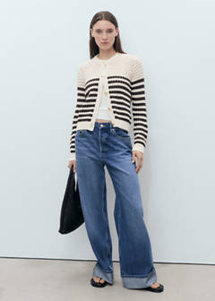Striped openwork knitted cardigan — Brown 2