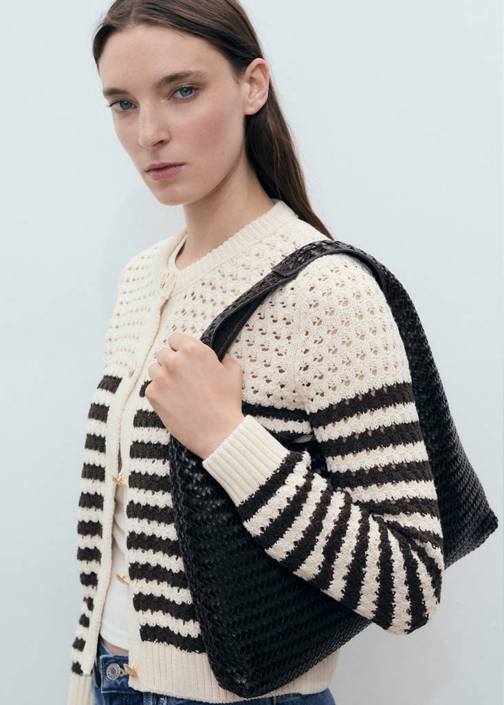 Striped openwork knitted cardigan — Brown