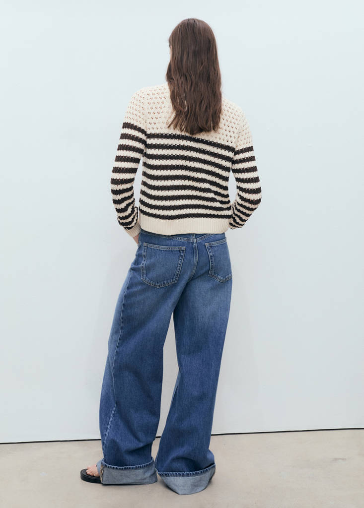 Striped openwork knitted cardigan — Brown