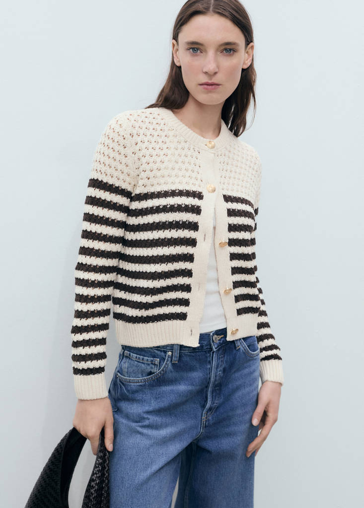 Striped openwork knitted cardigan — Brown