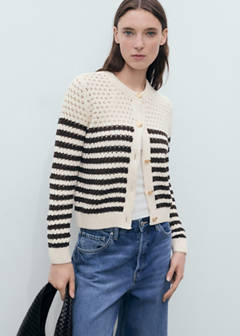 Striped openwork knitted cardigan — Brown 6