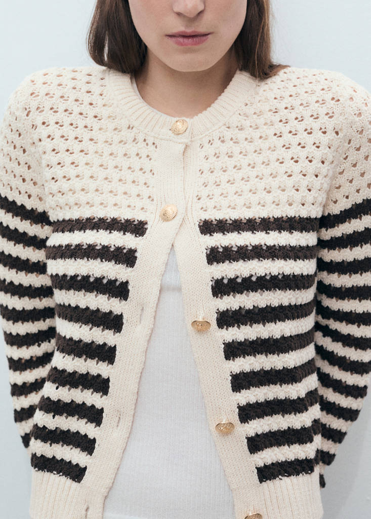 Striped openwork knitted cardigan — Brown