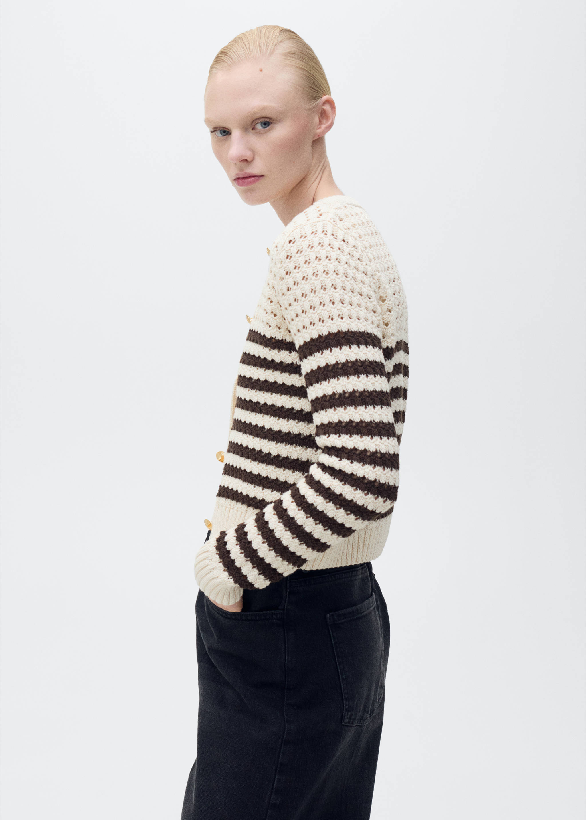 Striped openwork knitted cardigan - Details of the article 2
