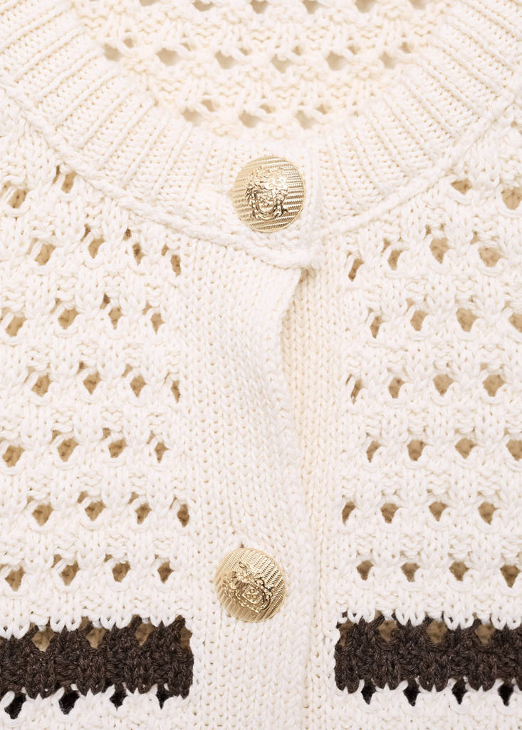 Striped openwork knitted cardigan — Brown