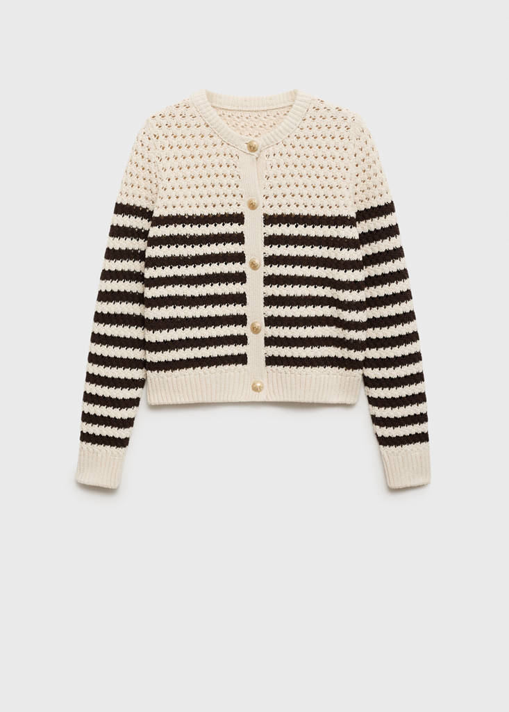 Striped openwork knitted cardigan — Brown