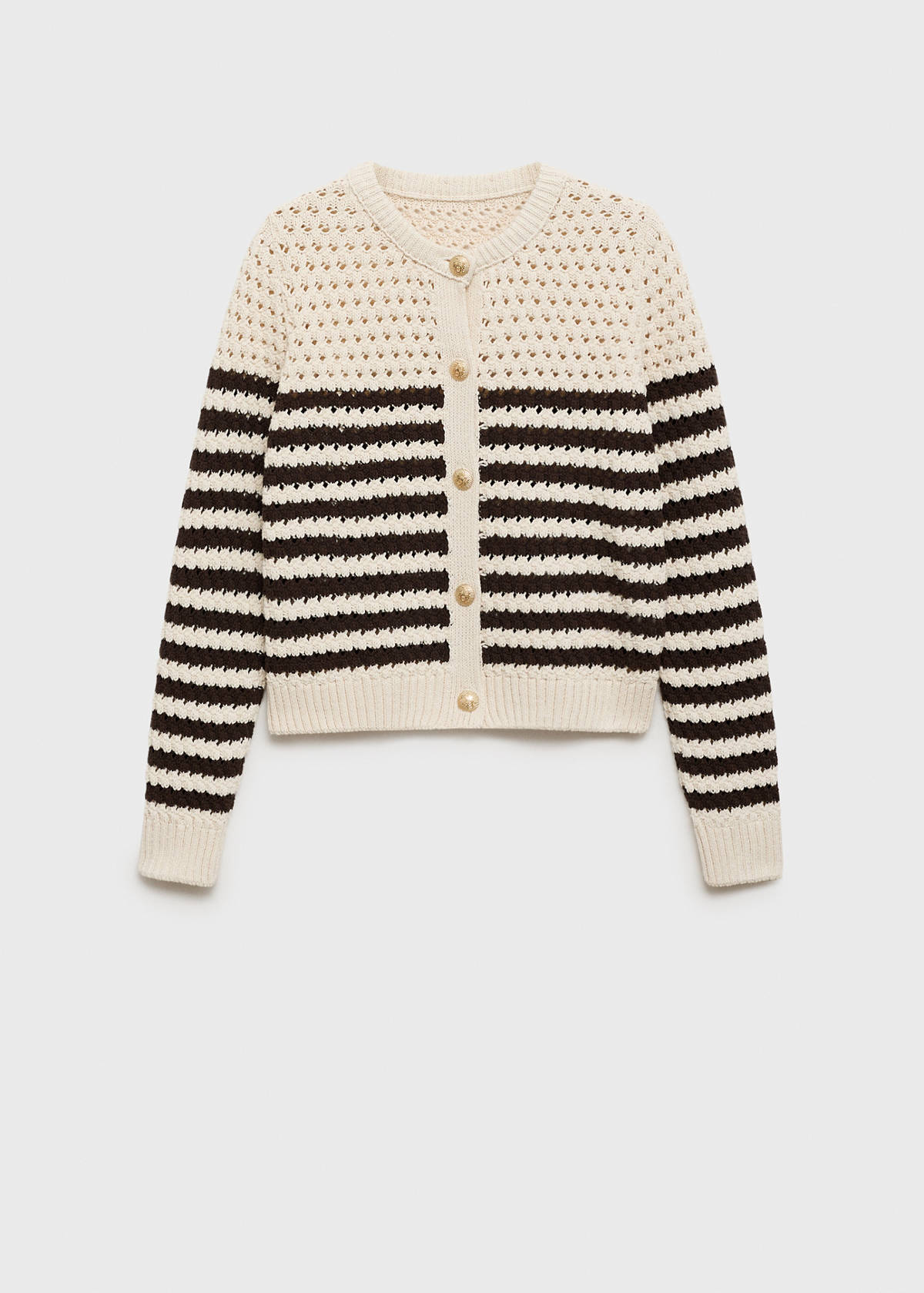 Striped openwork knitted cardigan — Brown