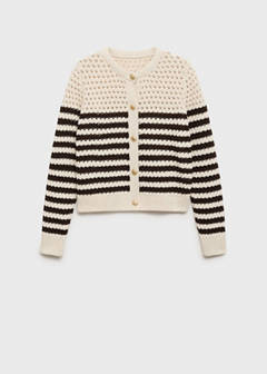 Striped openwork knitted cardigan — Brown 7