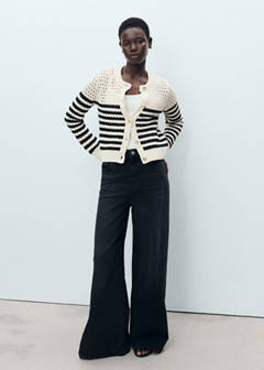 Striped openwork knitted cardigan — Navy 2