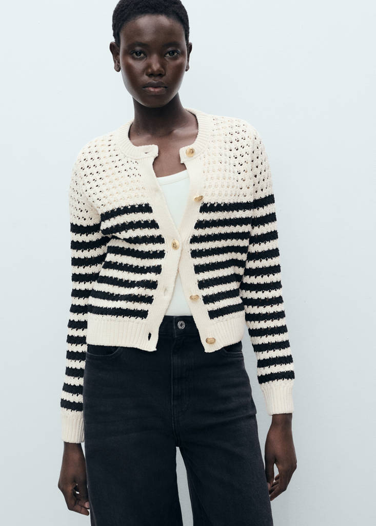 Striped openwork knitted cardigan — Navy