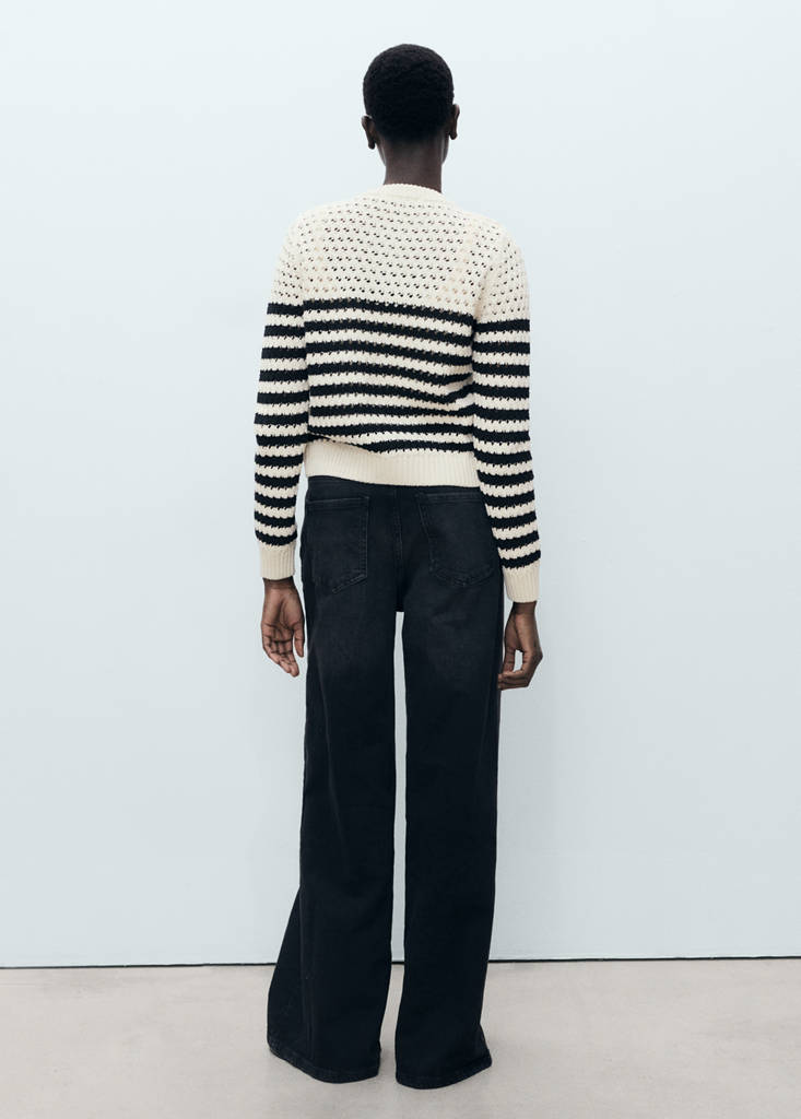 Striped openwork knitted cardigan — Navy