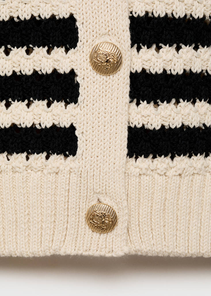 Striped openwork knitted cardigan — Navy