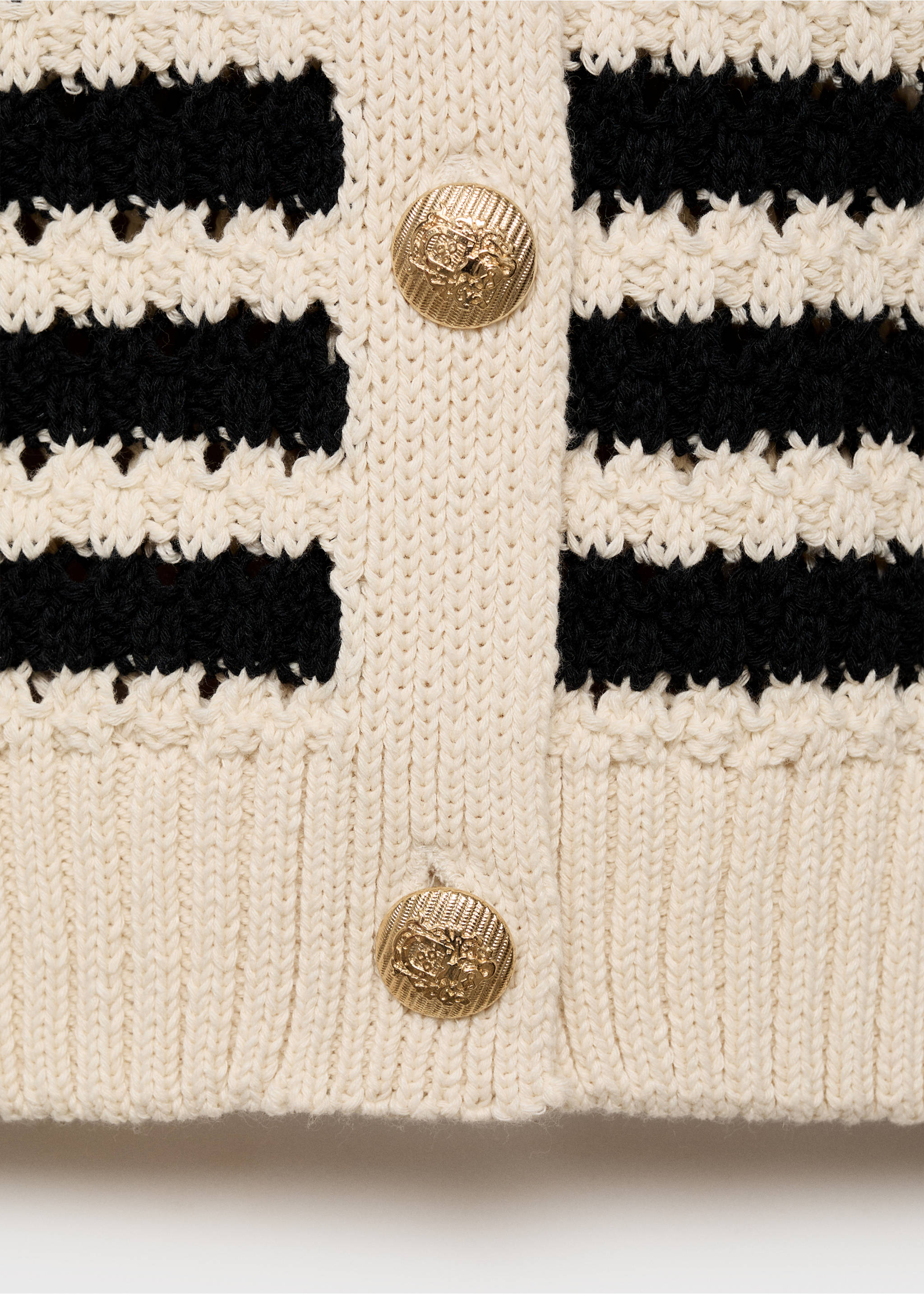 Striped knitted cardigan with lace pattern - Details of the article 0, Navy. Ref: 87037191-00.