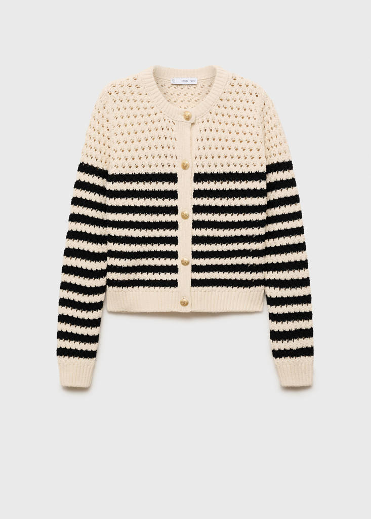 Striped openwork knitted cardigan — Navy