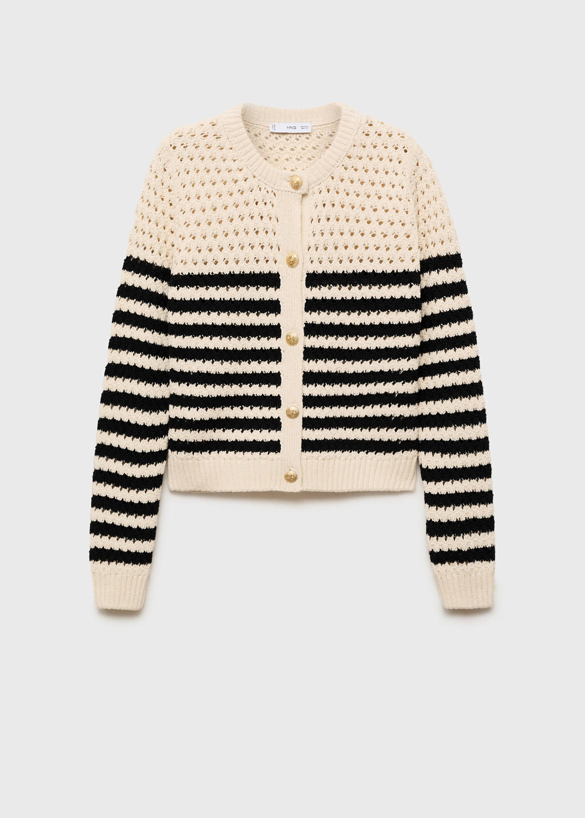 Striped openwork knitted cardigan — Navy