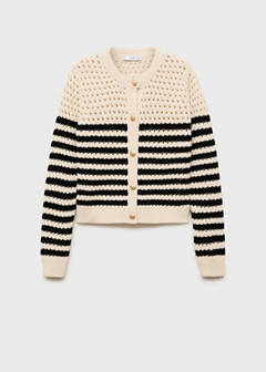 Striped openwork knitted cardigan — Navy 6