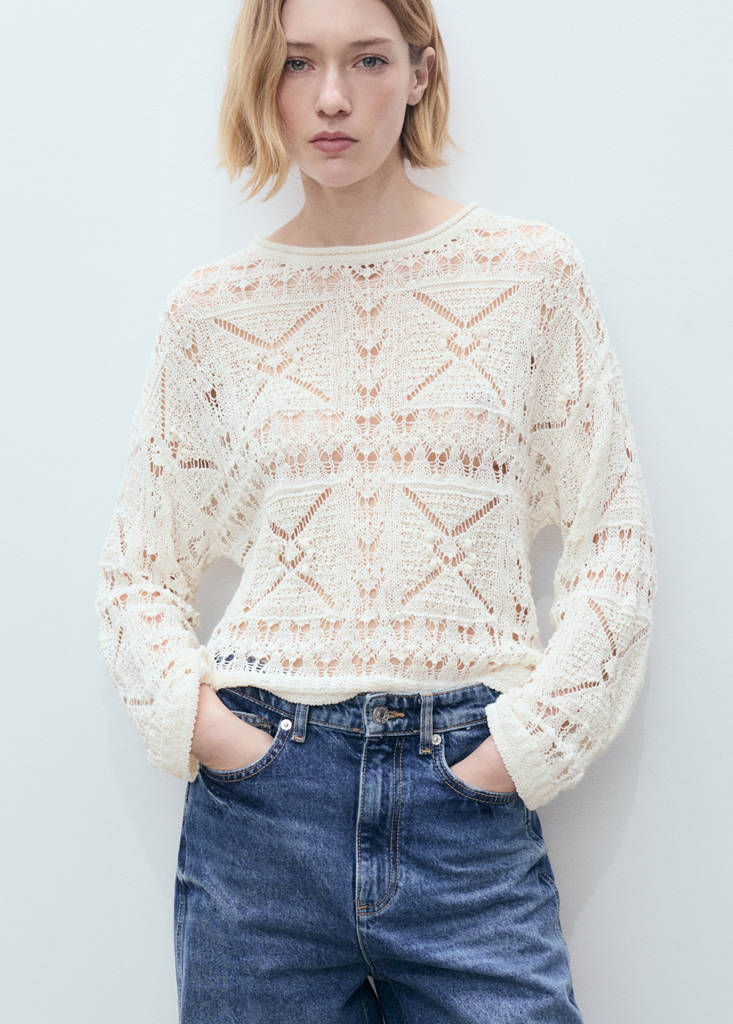 Oversized knitted sweater with lace accents