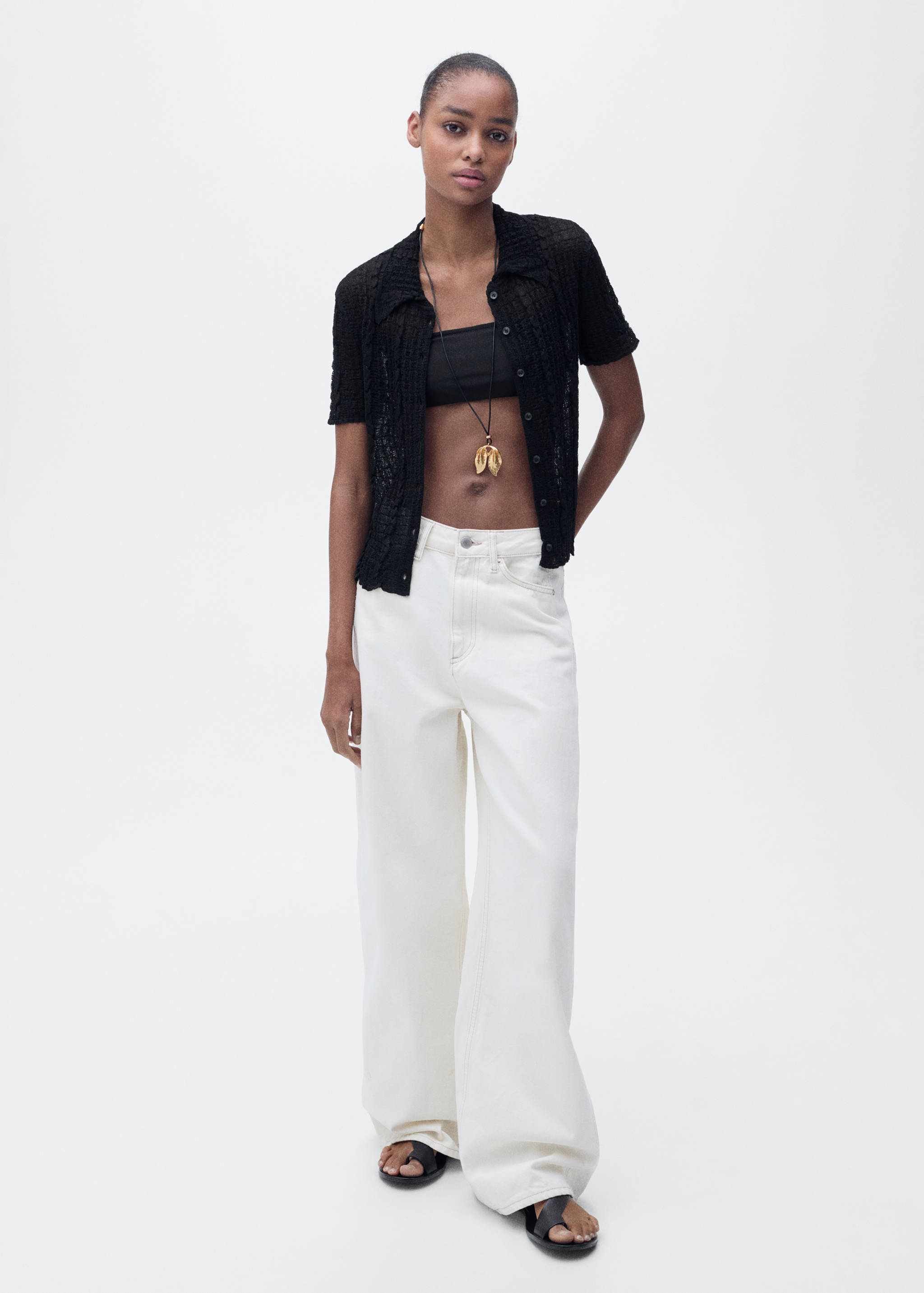 Textured polo-neck cardigan - General plane