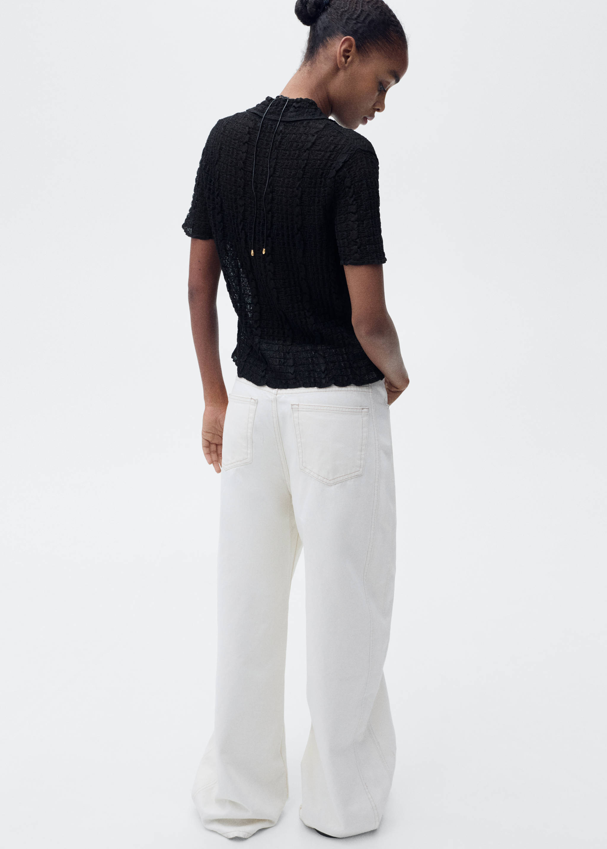 Textured polo-neck cardigan - Reverse of the article